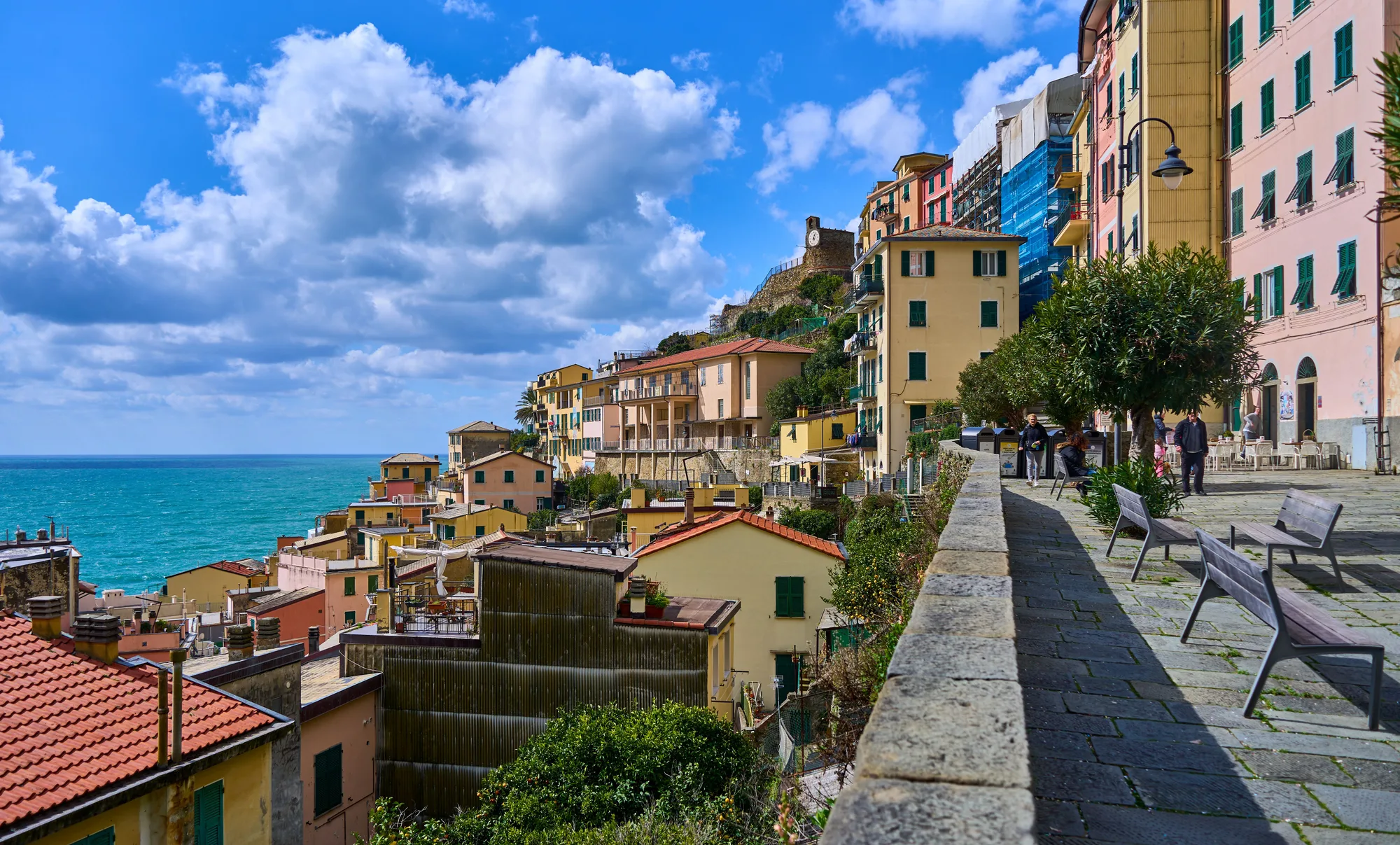 Colorful houses above the Italian coast